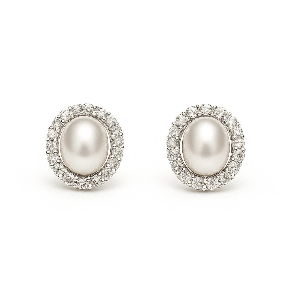 ROUND CRYSTAL & PEARL STUD EARRING - Navya Jewelry