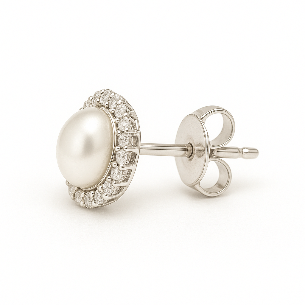ROUND CRYSTAL & PEARL STUD EARRING