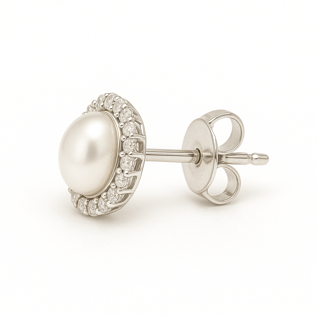 ROUND CRYSTAL & PEARL STUD EARRING - Navya Jewelry