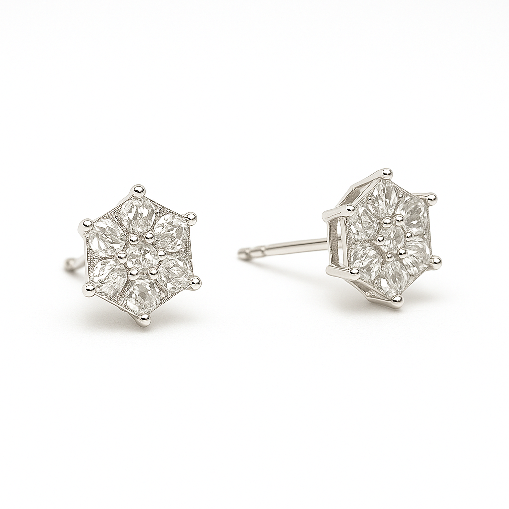 Hexagon Crystal Stud Earrings