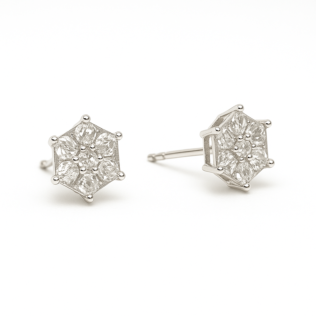 Hexagon Crystal Stud Earrings - Navya Jewelry