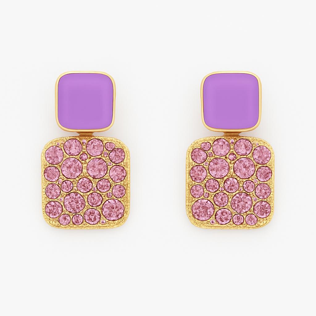 Lavender Sparkle Dual - Tone Stud Earrings – Gold Finish - Navya Jewelry