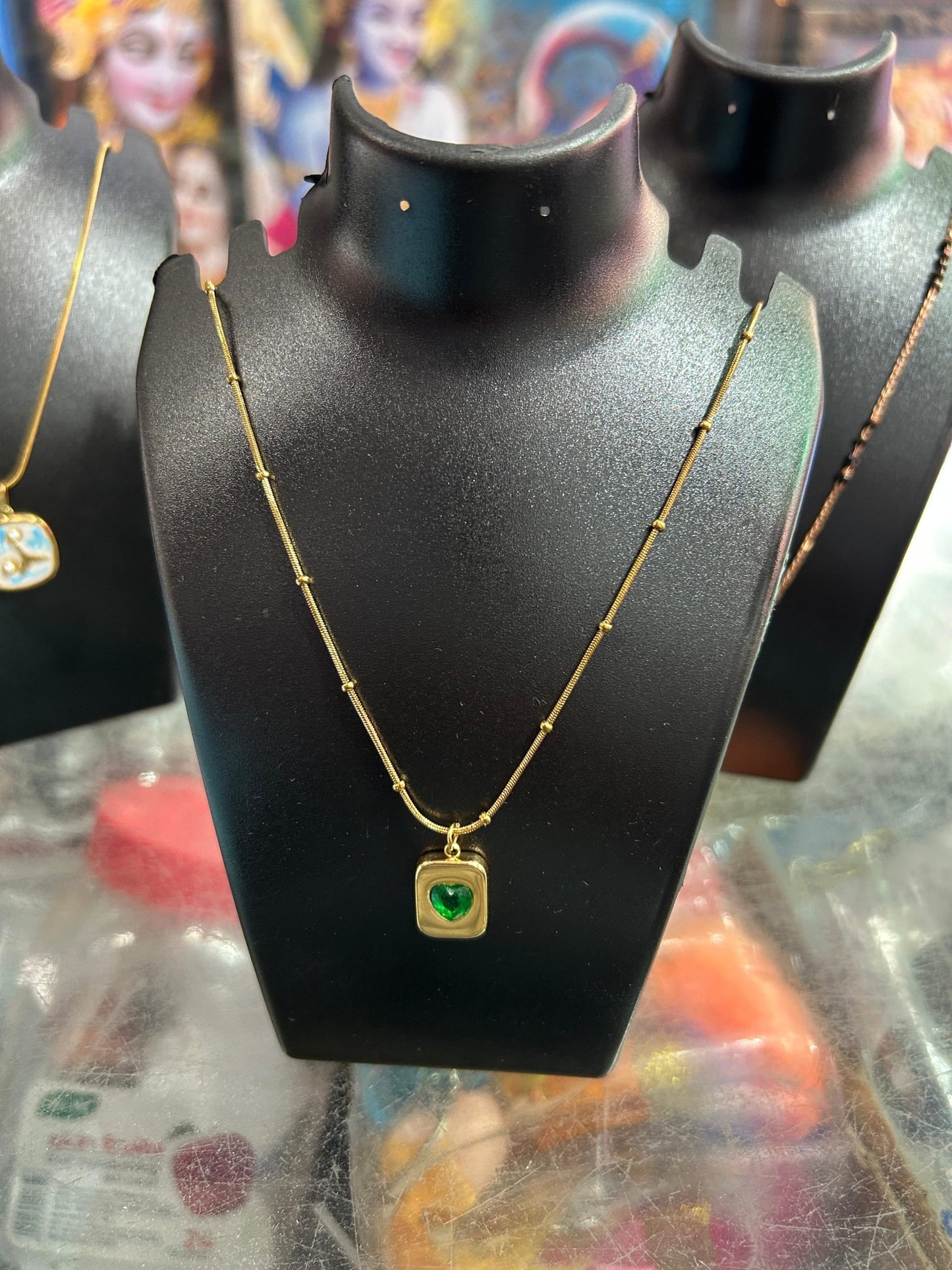 Elegant Green Stone Pendant Gold Necklace | Anti - Tarnish Necklace for Women - Navya Jewelry