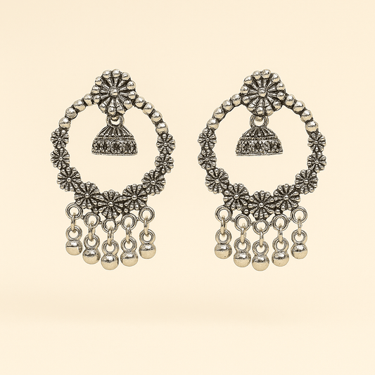 Elegant Floral Oxidized Hoop Earrings[Pack of 3] - Navya Jewelry