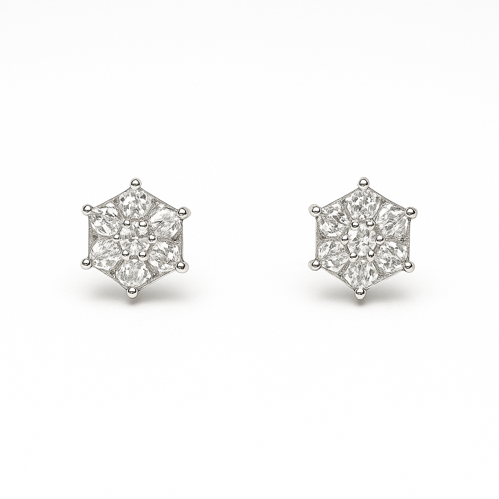 Hexagon Crystal Stud Earrings - Navya Jewelry