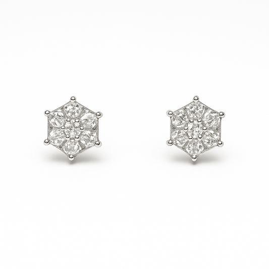 Hexagon Crystal Stud Earrings - Navya Jewelry