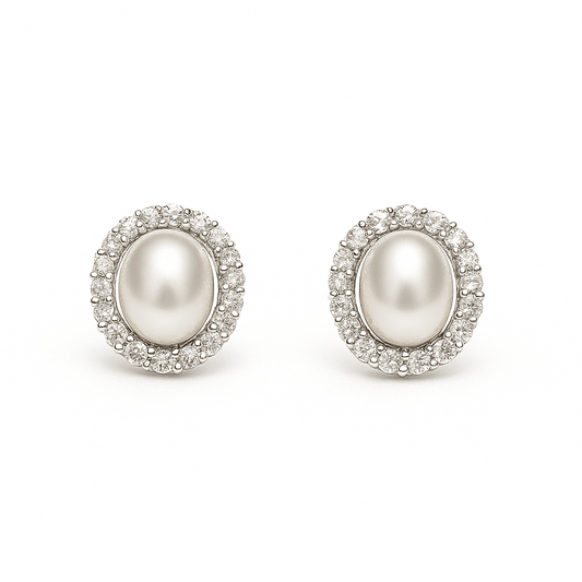 ROUND CRYSTAL & PEARL STUD EARRING - Navya Jewelry