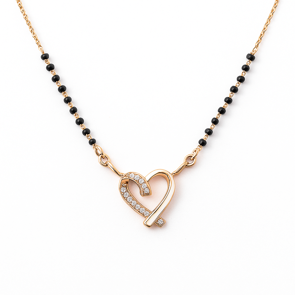 Rose Gold Plated Heart Mangalsutra for Women | Elegant Daily Wear Black Bead Chain Necklace | Stylish Mangalsutra Pendant for Gifting & Occasions - Navya Jewelry