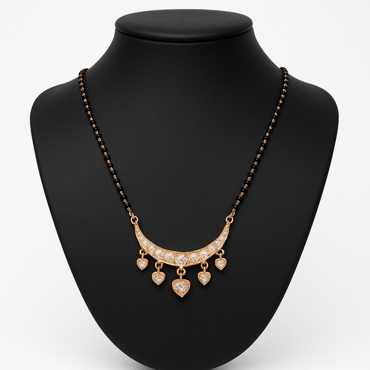 Elegant Rose Gold Mangalsutra with Black Beads & CZ Heart Pendant – Daily Wear Designer Jewelry - Navya Jewelry