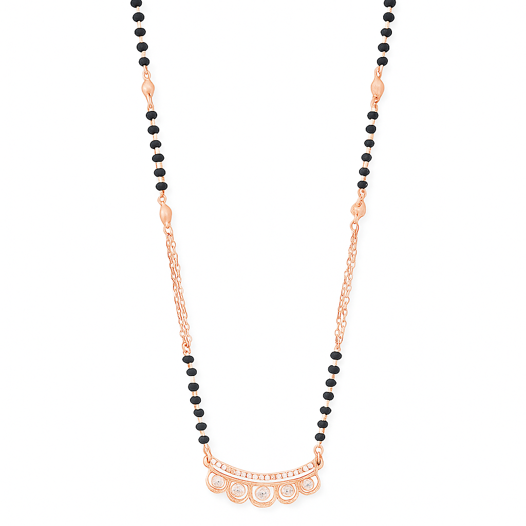 Elegant Rose Gold Mangalsutra with Black Beads & CZ Pendant - Navya Jewelry