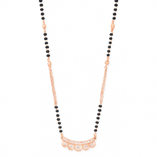 Elegant Rose Gold Mangalsutra with Black Beads & CZ Pendant - Navya Jewelry