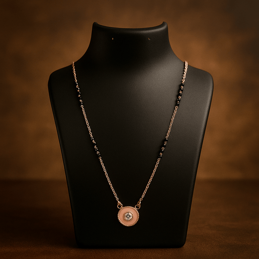 Rose Gold Mangalsutra Necklace with Black Beads & Round CZ Pendant | Fashion Jewelry | Anti - Tarnish - Navya Jewelry