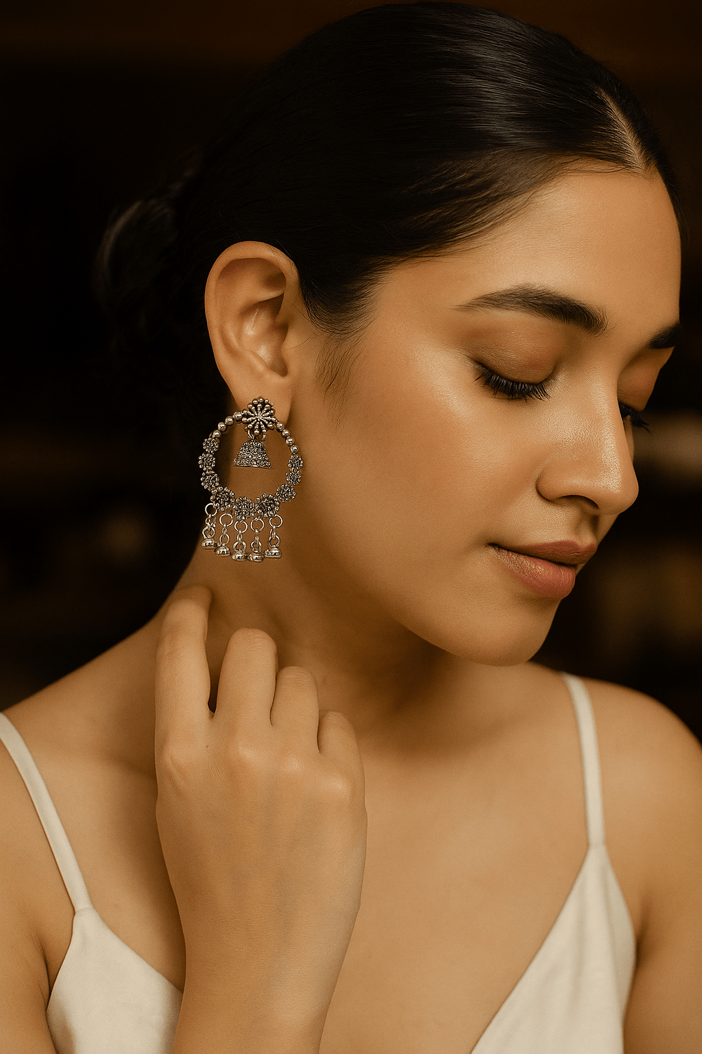 Elegant Floral Oxidized Hoop Earrings[Pack of 3] - Navya Jewelry
