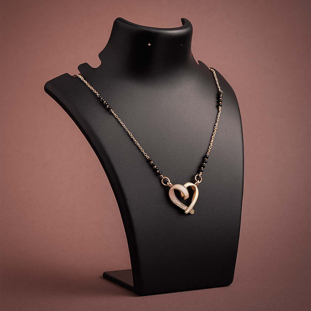 Rose Gold Plated Heart Mangalsutra for Women | Elegant Daily Wear Black Bead Chain Necklace | Stylish Mangalsutra Pendant for Gifting & Occasions - Navya Jewelry