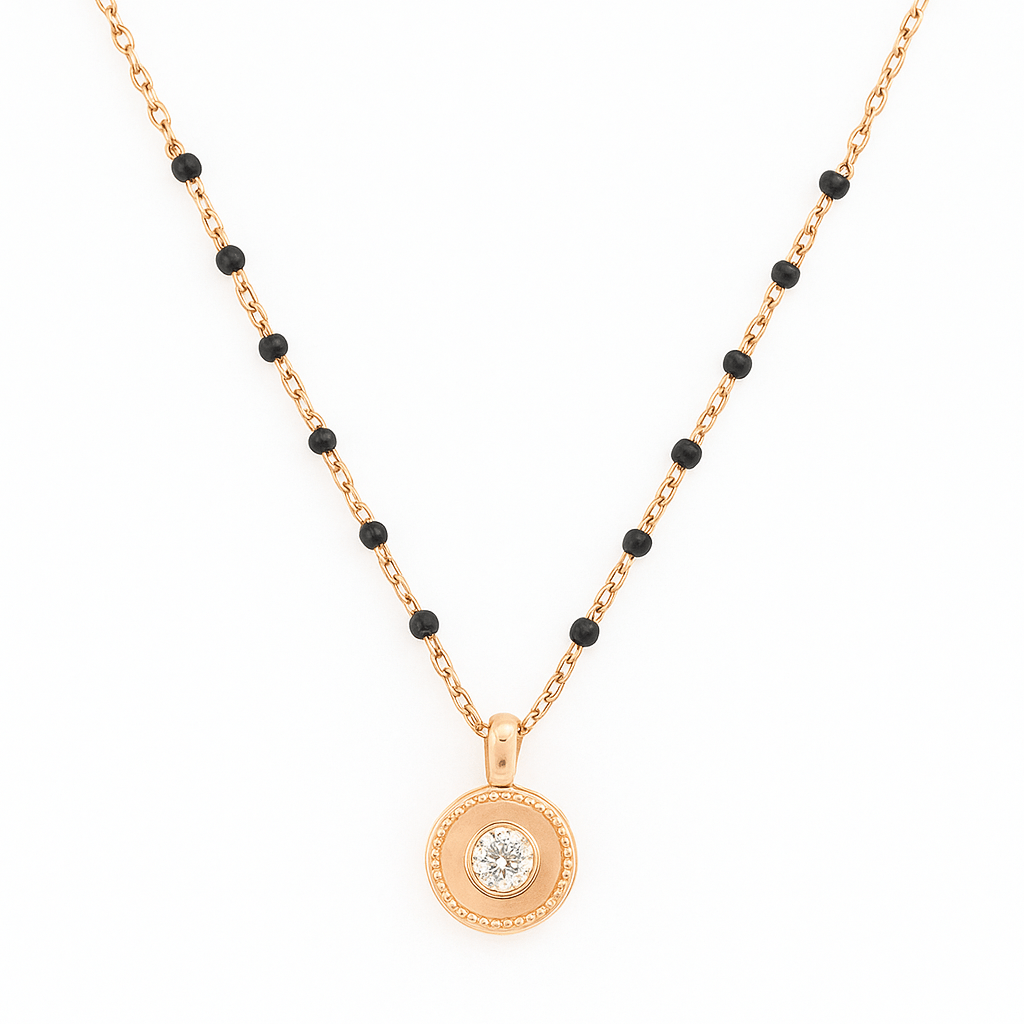 Rose Gold Mangalsutra Necklace with Black Beads & Round CZ Pendant | Fashion Jewelry | Anti - Tarnish - Navya Jewelry