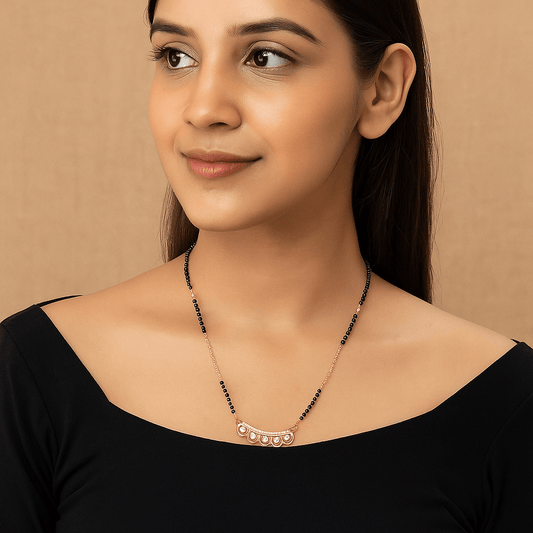Elegant Rose Gold Mangalsutra with Black Beads & CZ Pendant - Navya Jewelry