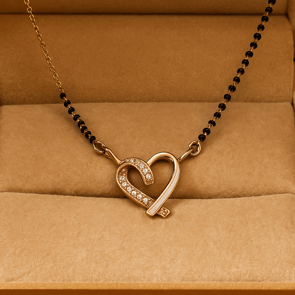 Rose Gold Plated Heart Mangalsutra for Women | Elegant Daily Wear Black Bead Chain Necklace | Stylish Mangalsutra Pendant for Gifting & Occasions - Navya Jewelry