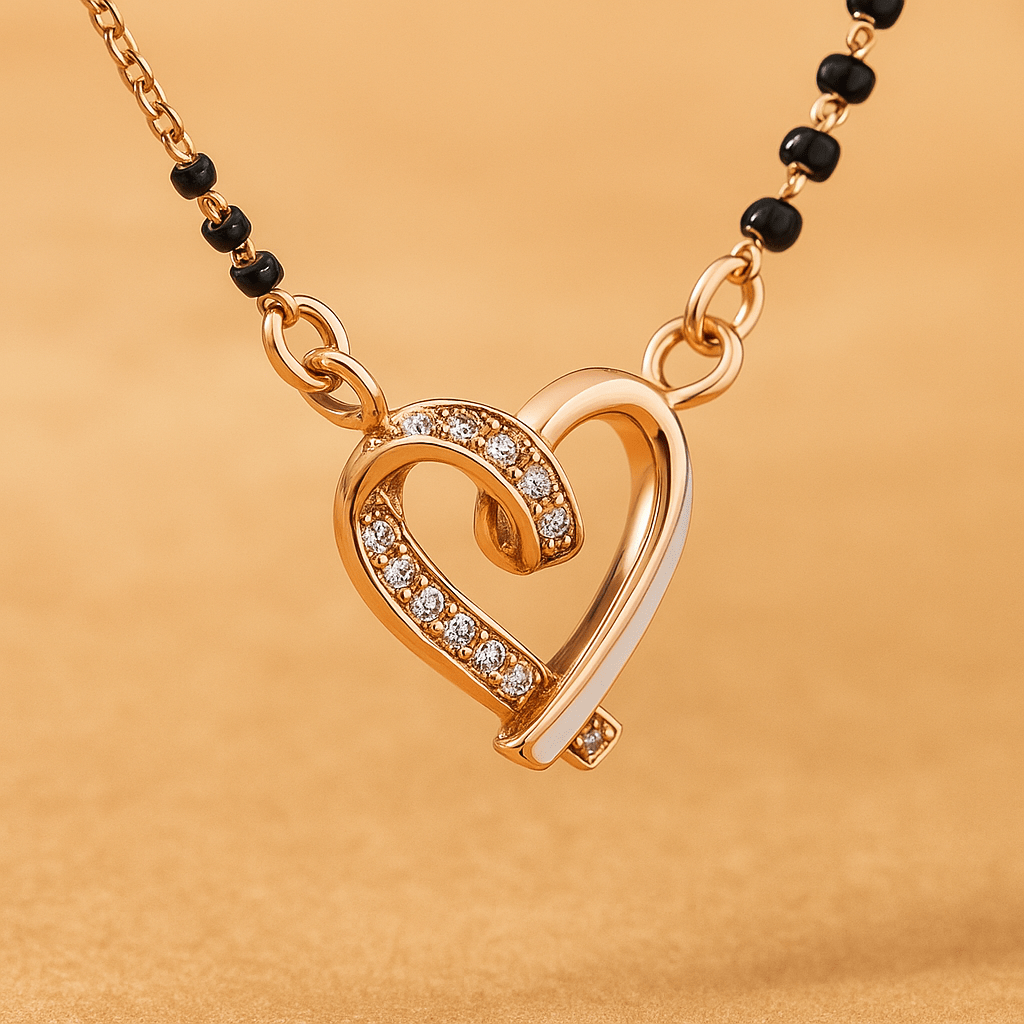 Rose Gold Plated Heart Mangalsutra for Women | Elegant Daily Wear Black Bead Chain Necklace | Stylish Mangalsutra Pendant for Gifting & Occasions - Navya Jewelry