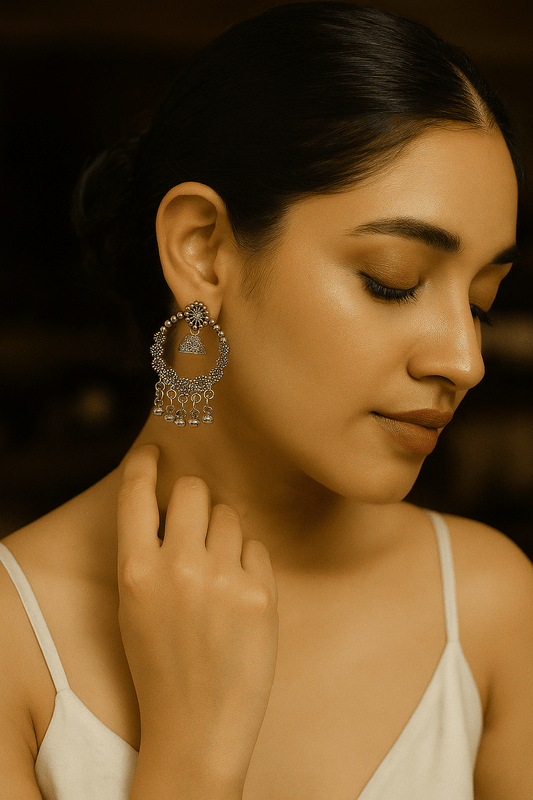 Elegant Floral Oxidized Hoop Earrings[Pack of 3] - Navya Jewelry
