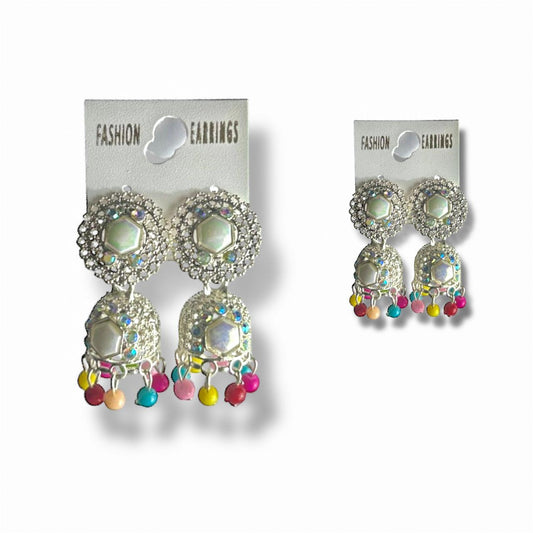 Silver - Toned Jhumka Earring - Navya Jewelry
