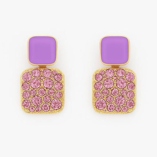 Lavender Sparkle Dual - Tone Stud Earrings – Gold Finish - Navya Jewelry