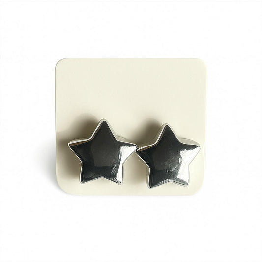 Shiny Silver Star Stud Earrings – Bold Statement Style - Navya Jewelry