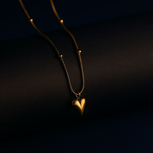 Gold Beaded Chain Heart Pendant Necklace - Navya Jewelry