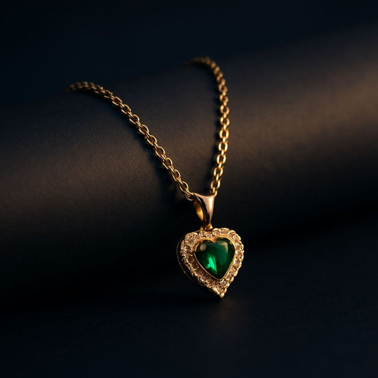 Emerald Elegance Heart Pendant Necklace - Navya Jewelry