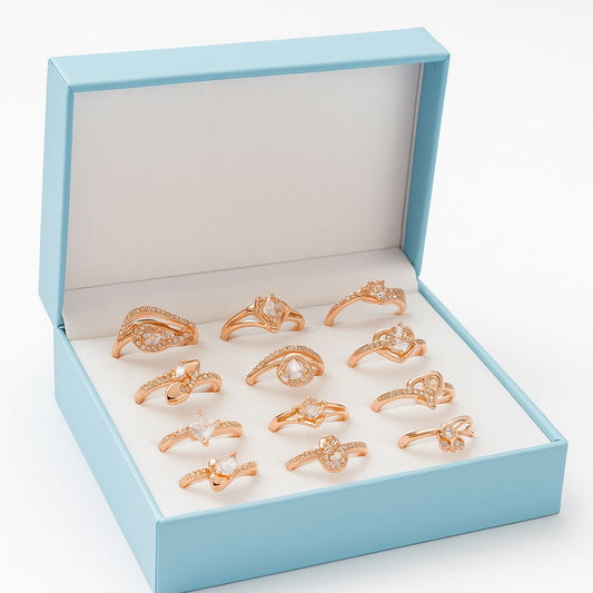 Rose Gold Combo Rings Set 12 - Navya Jewelry