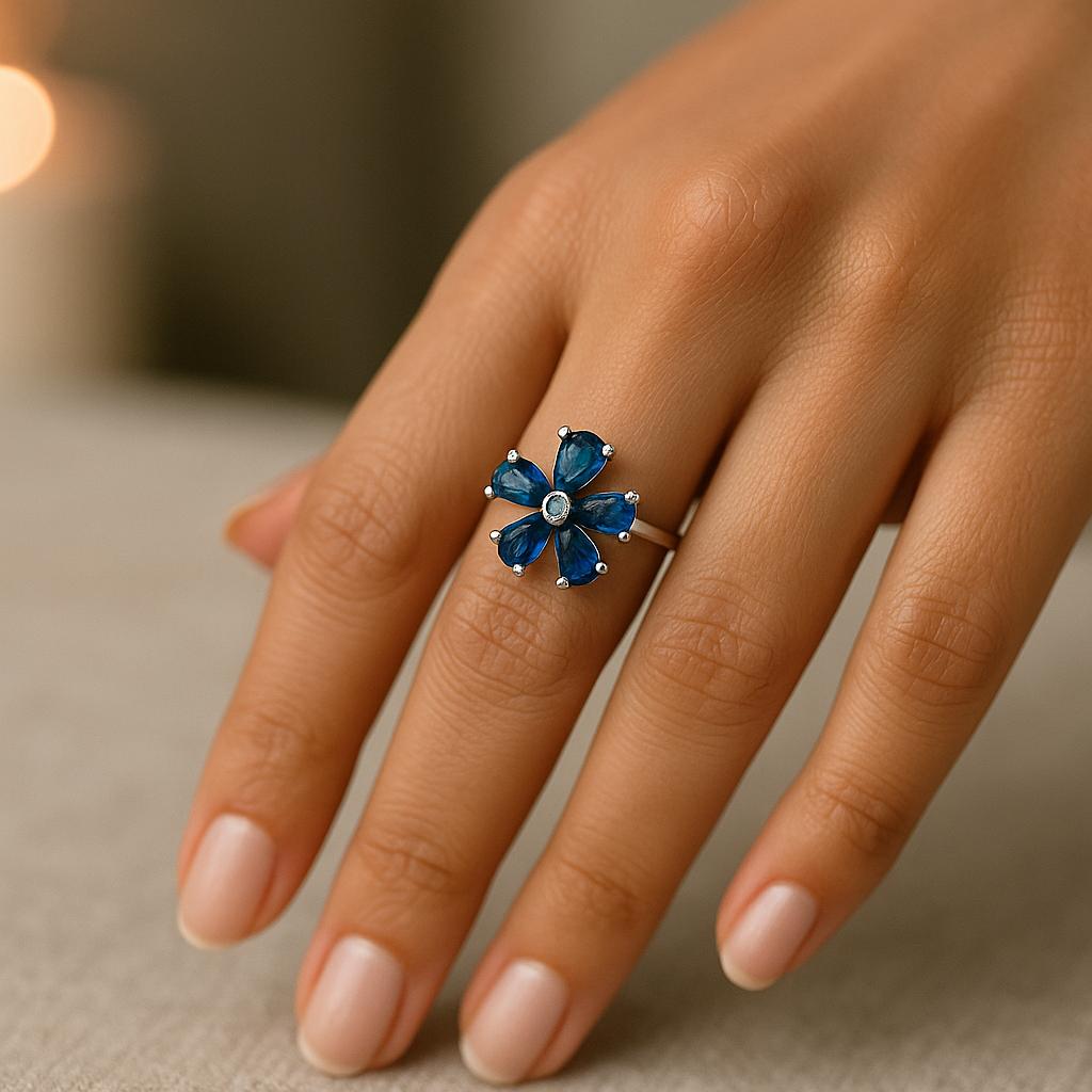 Stylish Blue Floral Fashion Ring – Artificial Imitation Jewelry for Women - Navya Jewelry