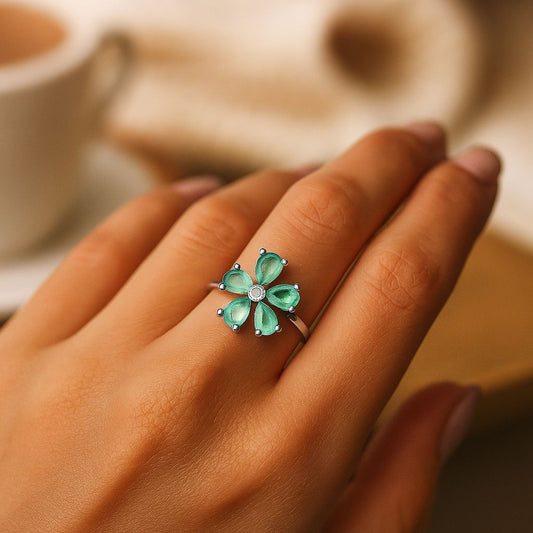 Elegant Green Floral Fashion Ring – Artificial Imitation Jewelry for Women - Navya Jewelry
