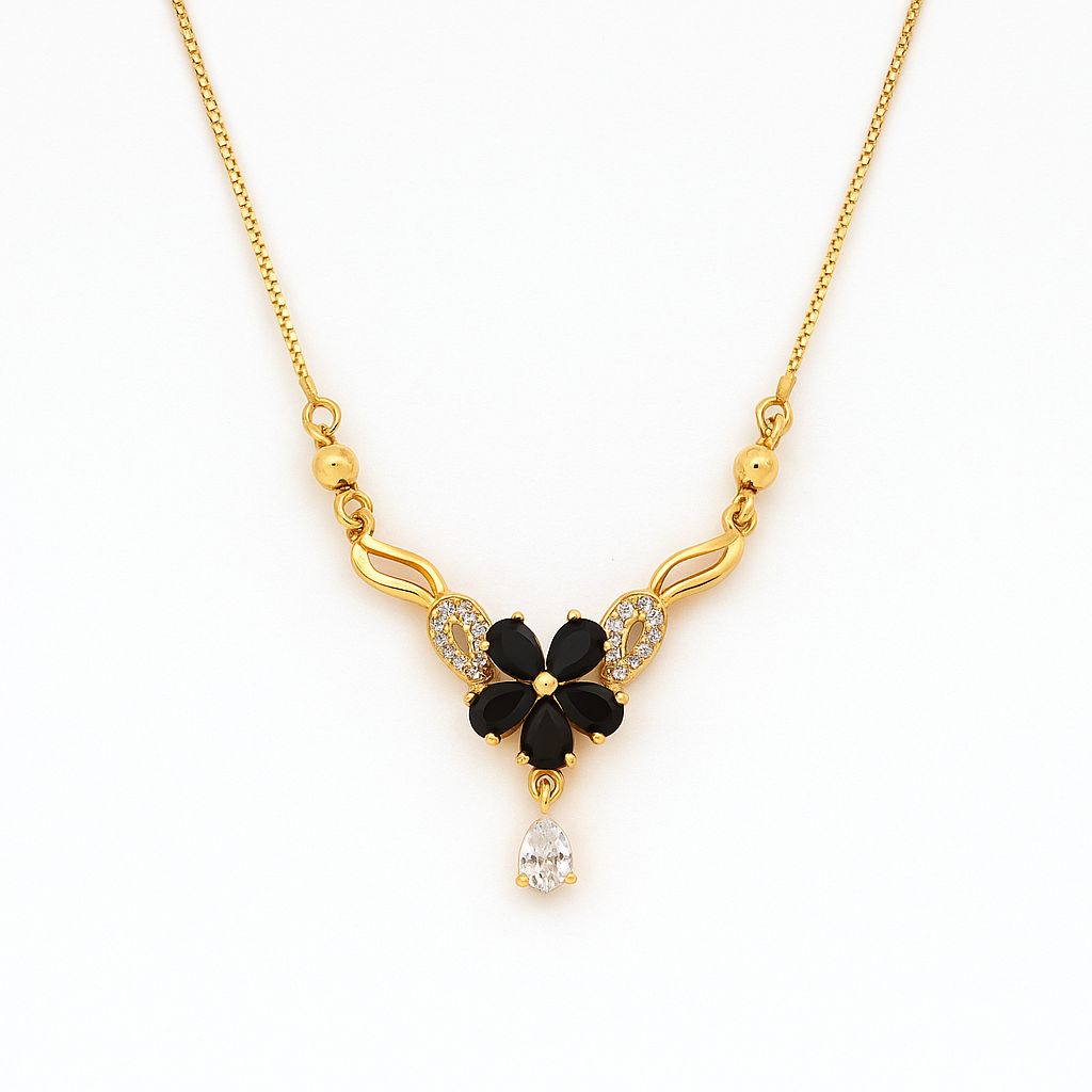 Elegant Gold-Plated Floral Pendant Necklace with Pink Stones & Teardrop Crystal