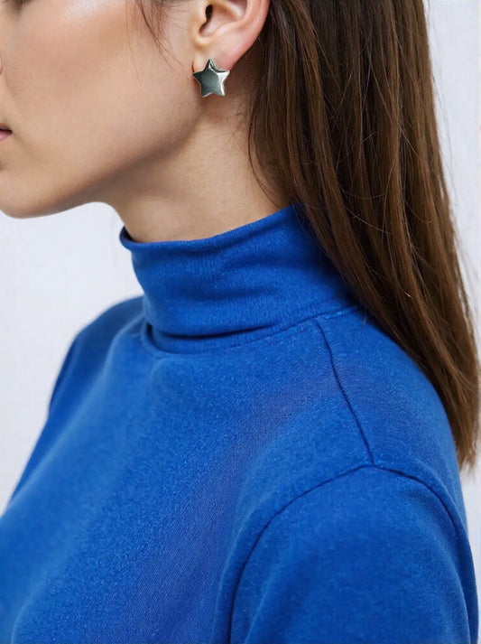 Shiny Silver Star Stud Earrings – Bold Statement Style