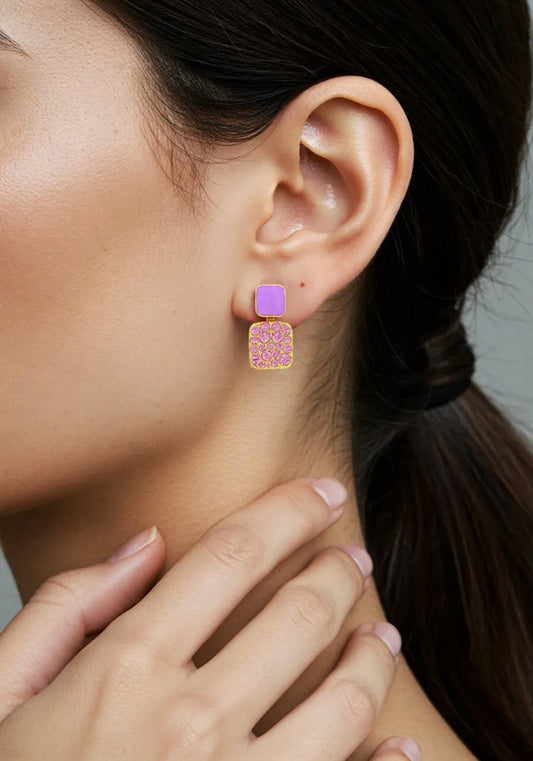 Lavender Sparkle Dual-Tone Stud Earrings – Gold Finish